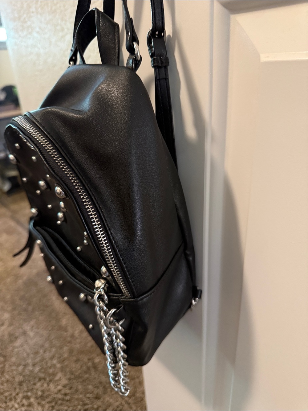 NWOT Victoria's Secret Black Mini Backpack with Silver Studs and Chain - Picture 5 of 6